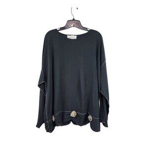 Cachaca Women's Wool Blend Textured Applique Long Sleeves Top Lagenlook Farmcore